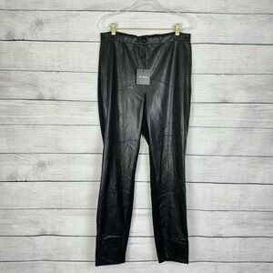 St. John Faux Leather Front Leggings Elastic Pant NWT Size Large $895 Modern Blk